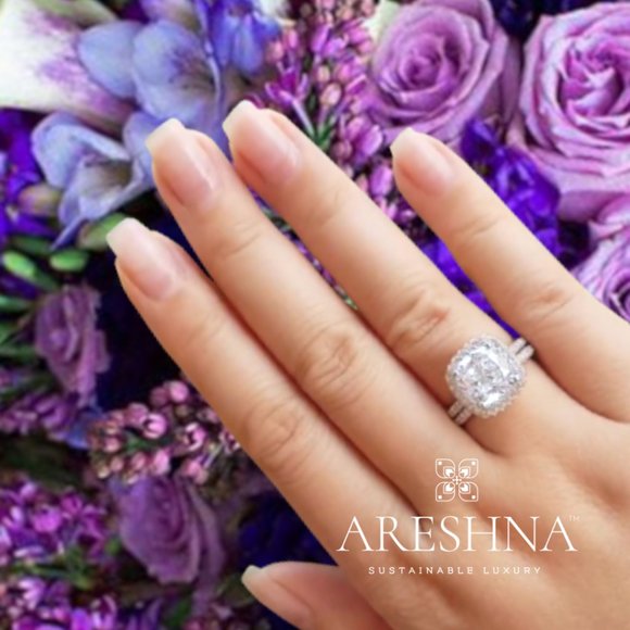 5 Carat Cushion Cut Lab Created Diamond Engagement Ring Bridal Wedding Ring Set - Picture 3 of 14